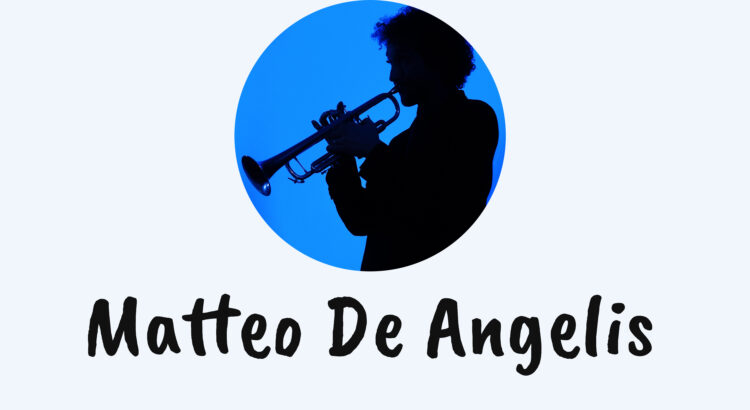 Icona decorativa della Home page del Sito ufficiale del musicista e docente Matteo De Angelis, che racchiude una foto di Matteo De Angelis mentre suona la tromba e un testo col suo nome e cognome